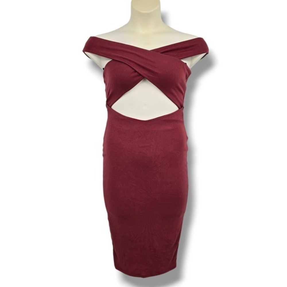Blanc Criss Cross Bust Bodycon Dress Marsala Red Cutout Open‎ Back Medium D2628
